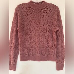 LOFT Lace Knit Turtleneck Sweater - Mauve